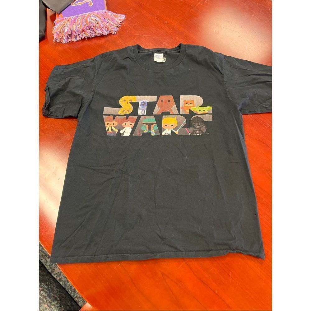 Star Wars Cartoon Characters Black T-Shirt sz L EUC
